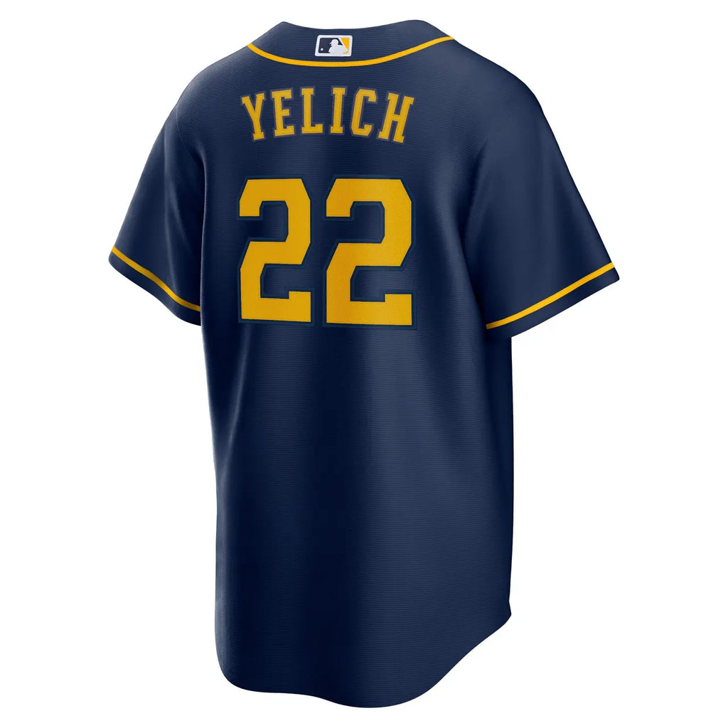 nike authentic Yelich Brewers Navy Jersey - Hình 4