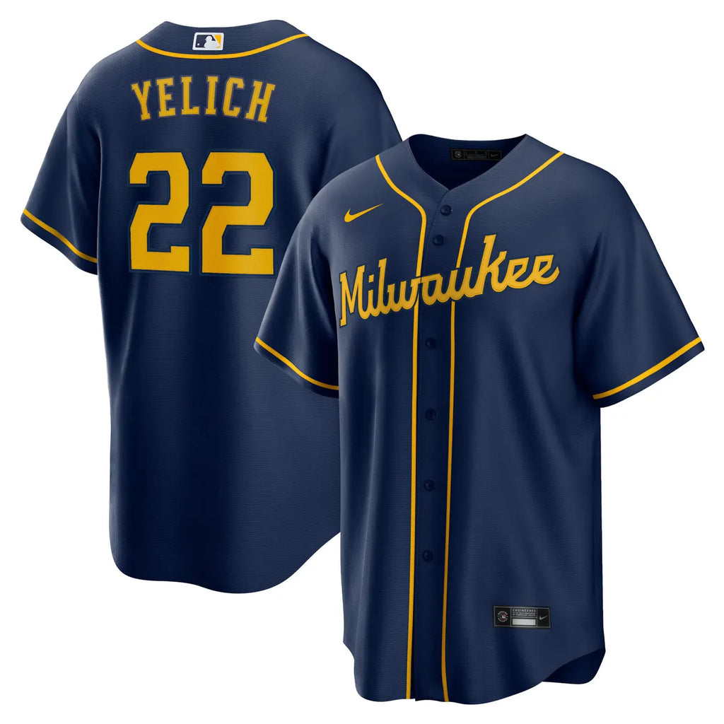 nike authentic Yelich Brewers Navy Jersey - Hình 2
