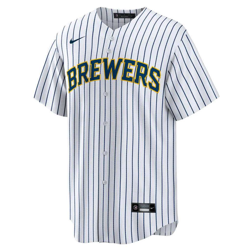nike white Yelich Brewers Pinstripe Jersey - Hình 2