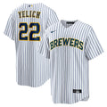 nike white Yelich Brewers Pinstripe Jersey