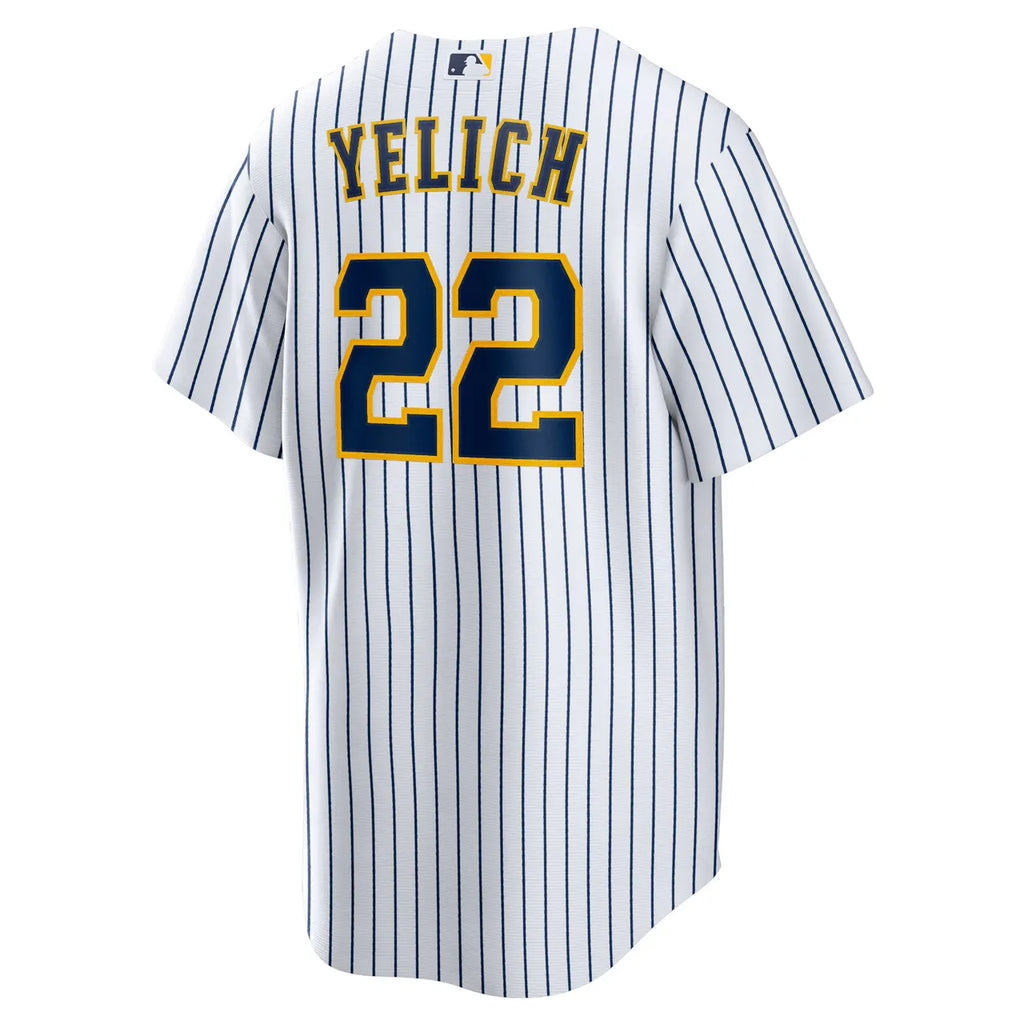 nike white Yelich Brewers Pinstripe Jersey - Hình 3