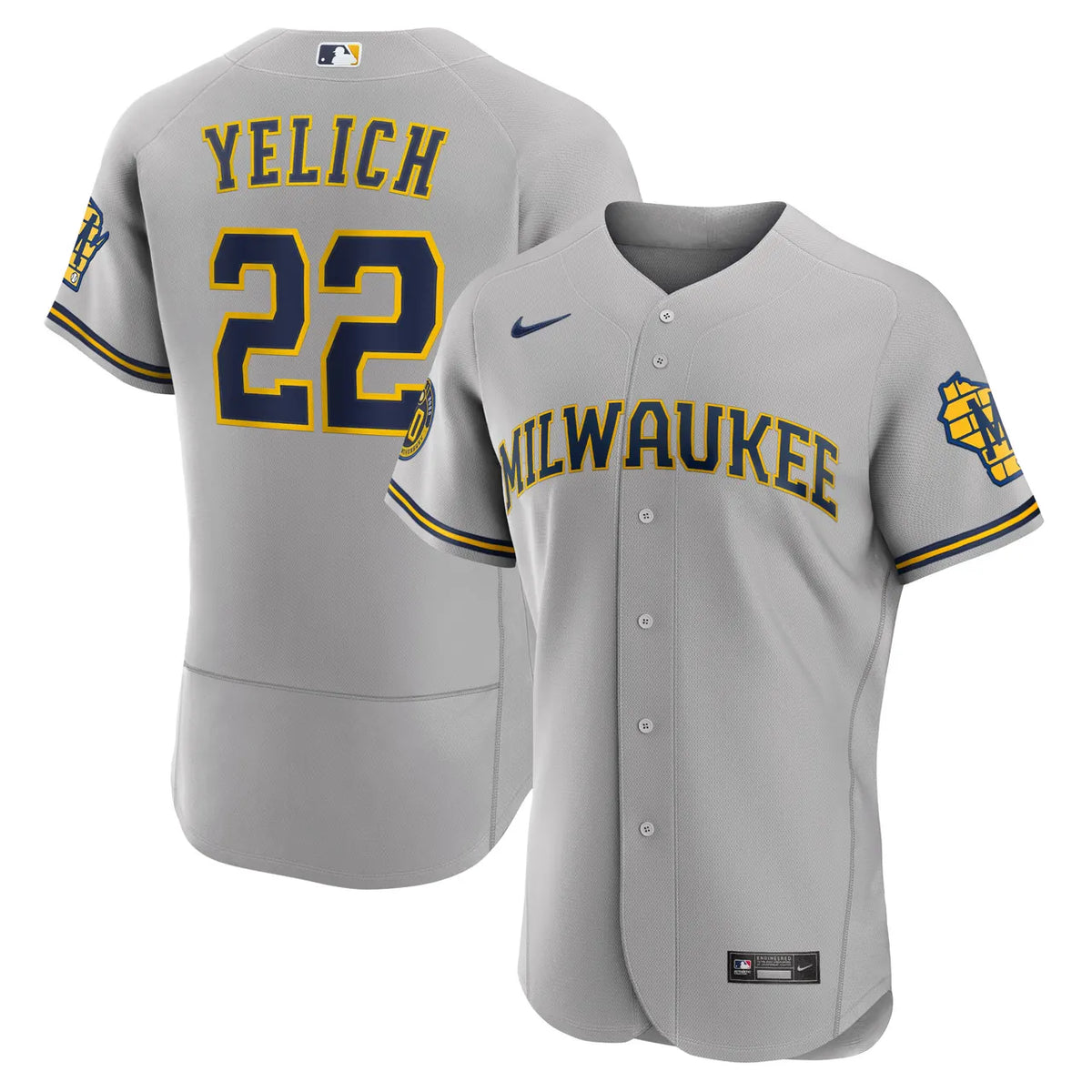 nike authentic Yelich Brewers Gray Jersey