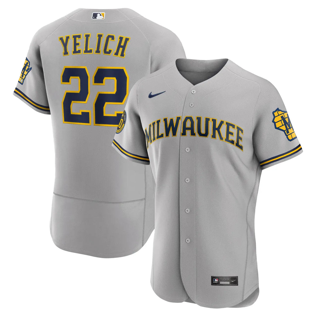 Brewers Yelich Gray Road Jersey