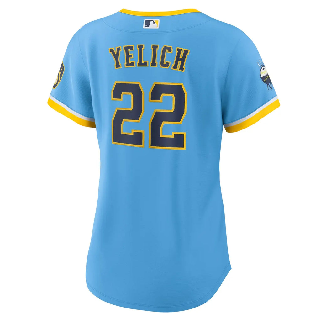 Yelich Brewers Nike Light Blue Jersey - Hình 4