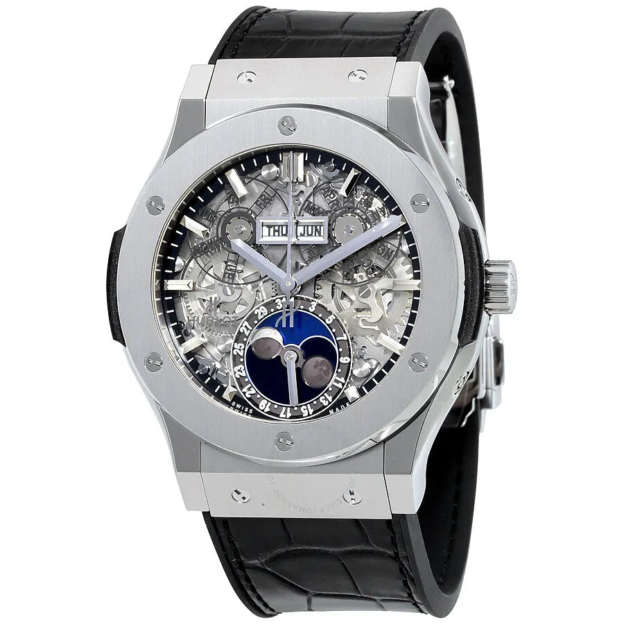 classic Hublot Skeleton Black Leather
