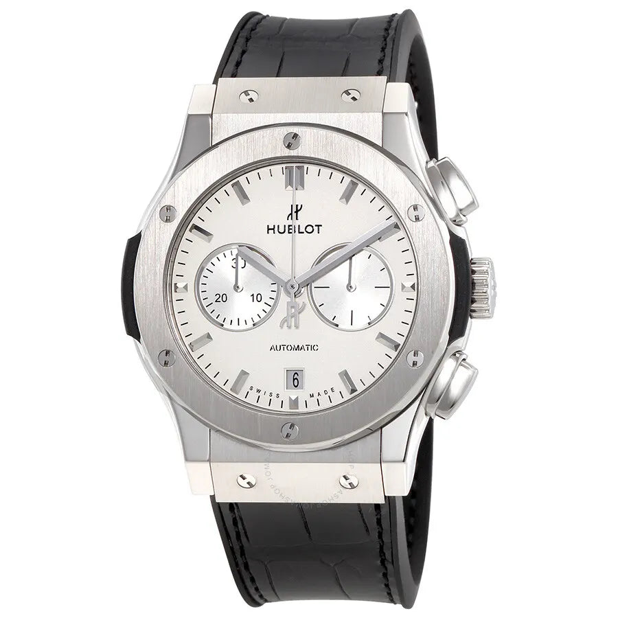 black Hublot Silver Dial Leather