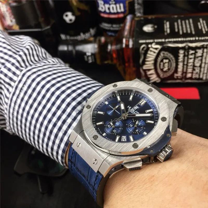 leather Hublot Blue Chronograph Steel - Hình 2