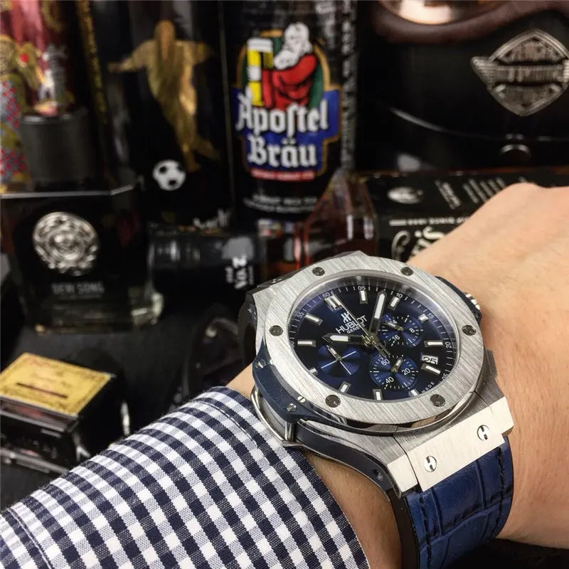 leather Hublot Blue Chronograph Steel - Hình 3
