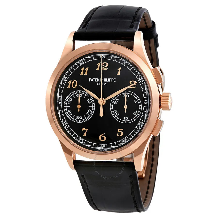 leather Patek Philippe Rose Gold Black Dial