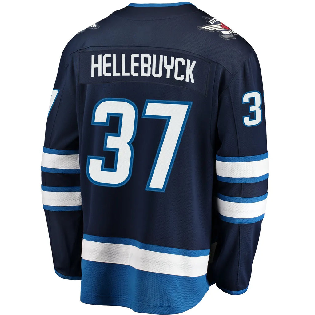 fanatics Hellebuyck Jets Navy Jersey - Hình 4