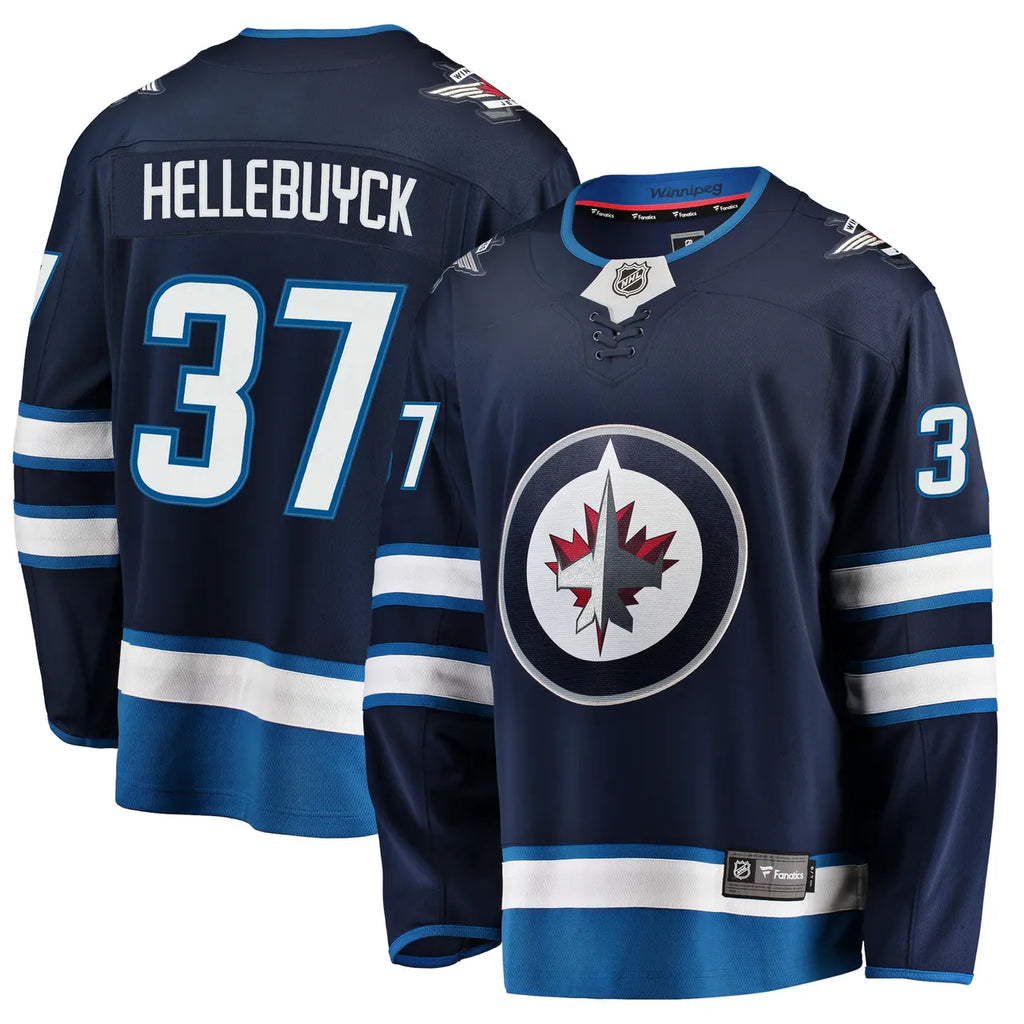 fanatics Hellebuyck Jets Navy Jersey - Hình 2