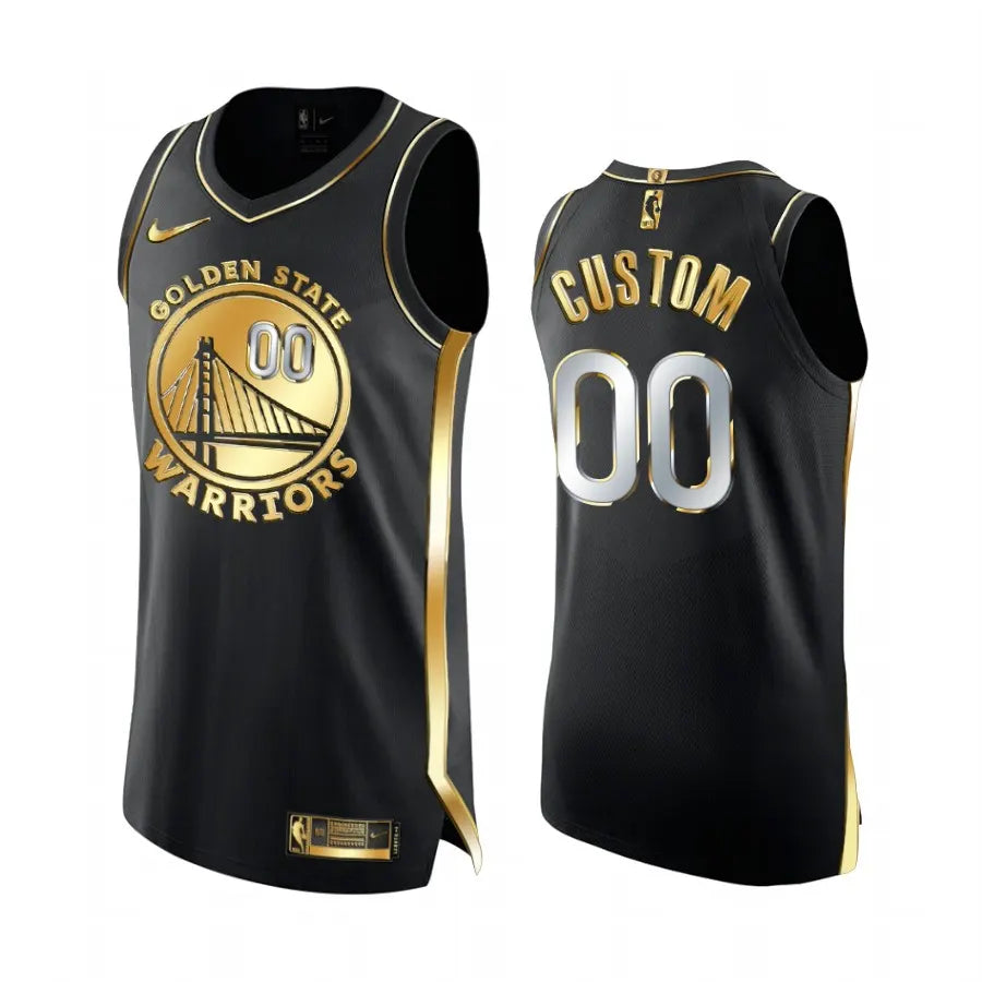nike gold Warriors Black Custom Jersey