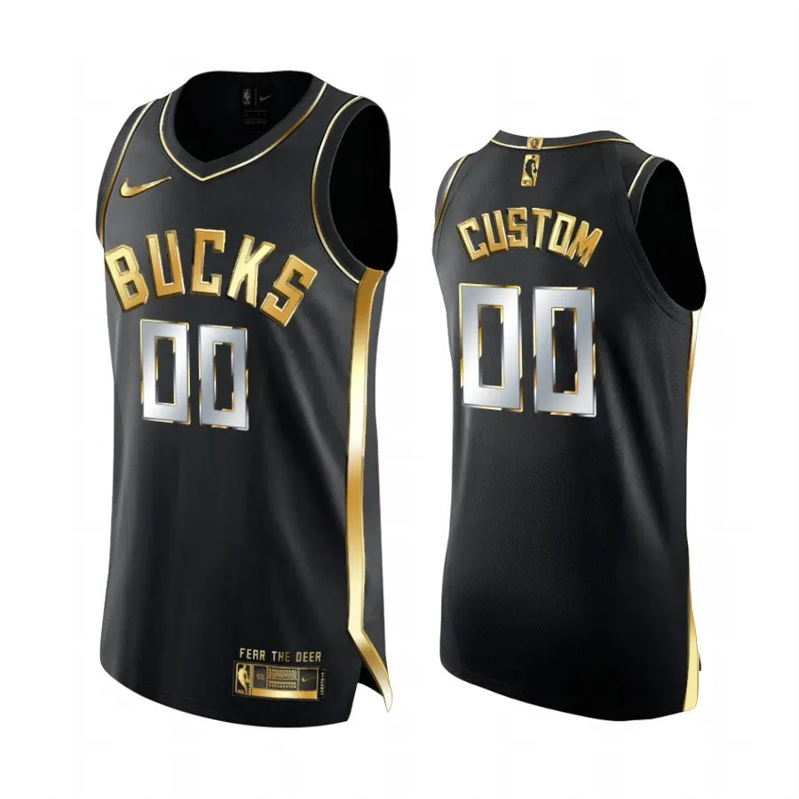 gold Nike Bucks Black Custom Jersey