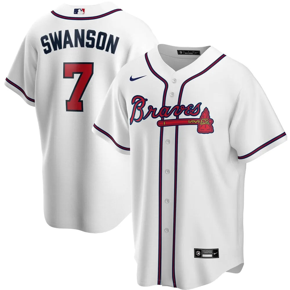 Swanson #7 Braves White Jersey