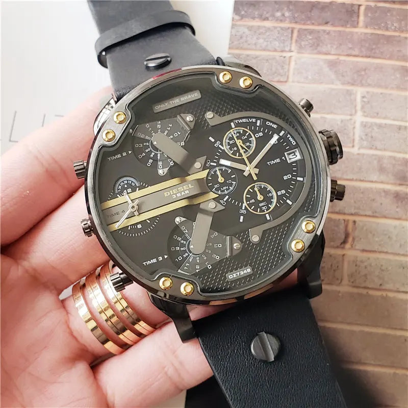 mr Diesel Black Leather Chronograph