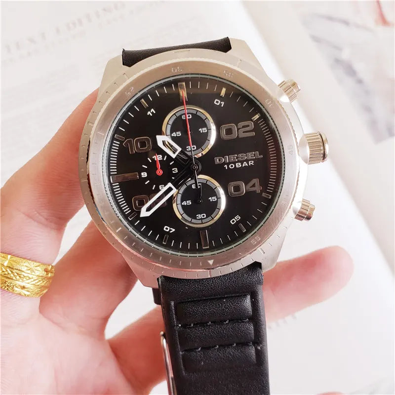 Diesel Black Dial Leather Watch - Hình 7