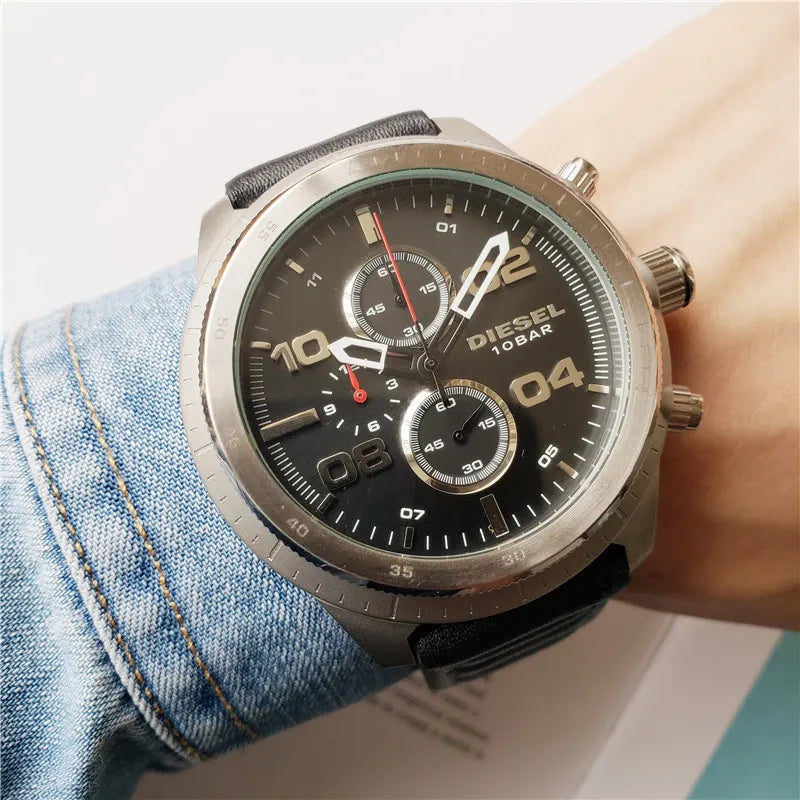Diesel Black Leather Chronograph - Hình 4