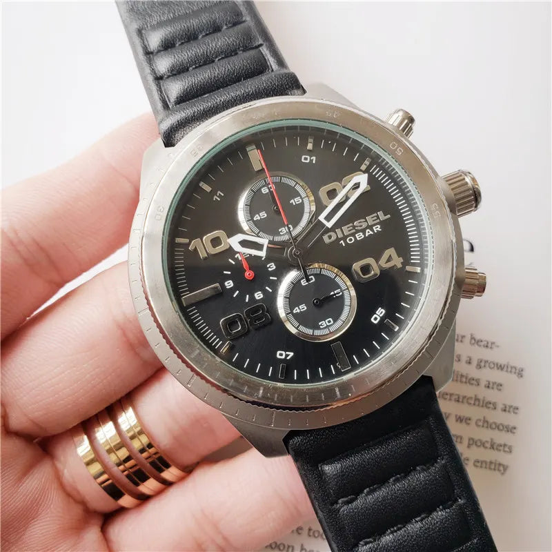 Diesel Black Leather Chronograph - Hình 7