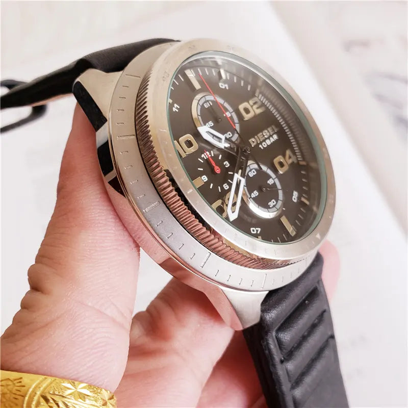 Diesel Black Dial Leather Watch - Hình 5