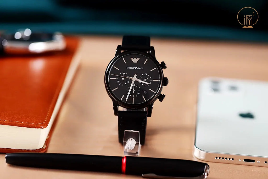 Armani Chronograph Black Leather - Hình 7