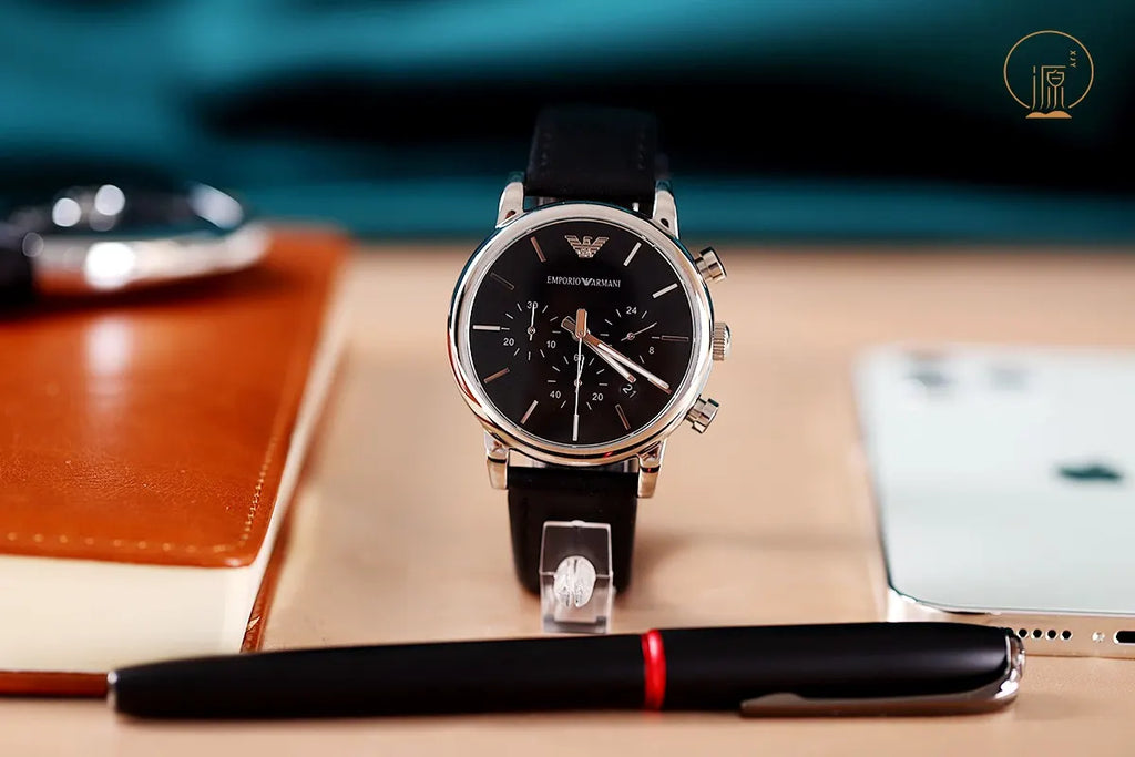 Armani Chronograph Black Leather