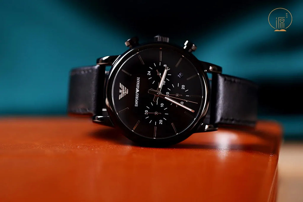 Armani Chronograph Black Leather - Hình 6