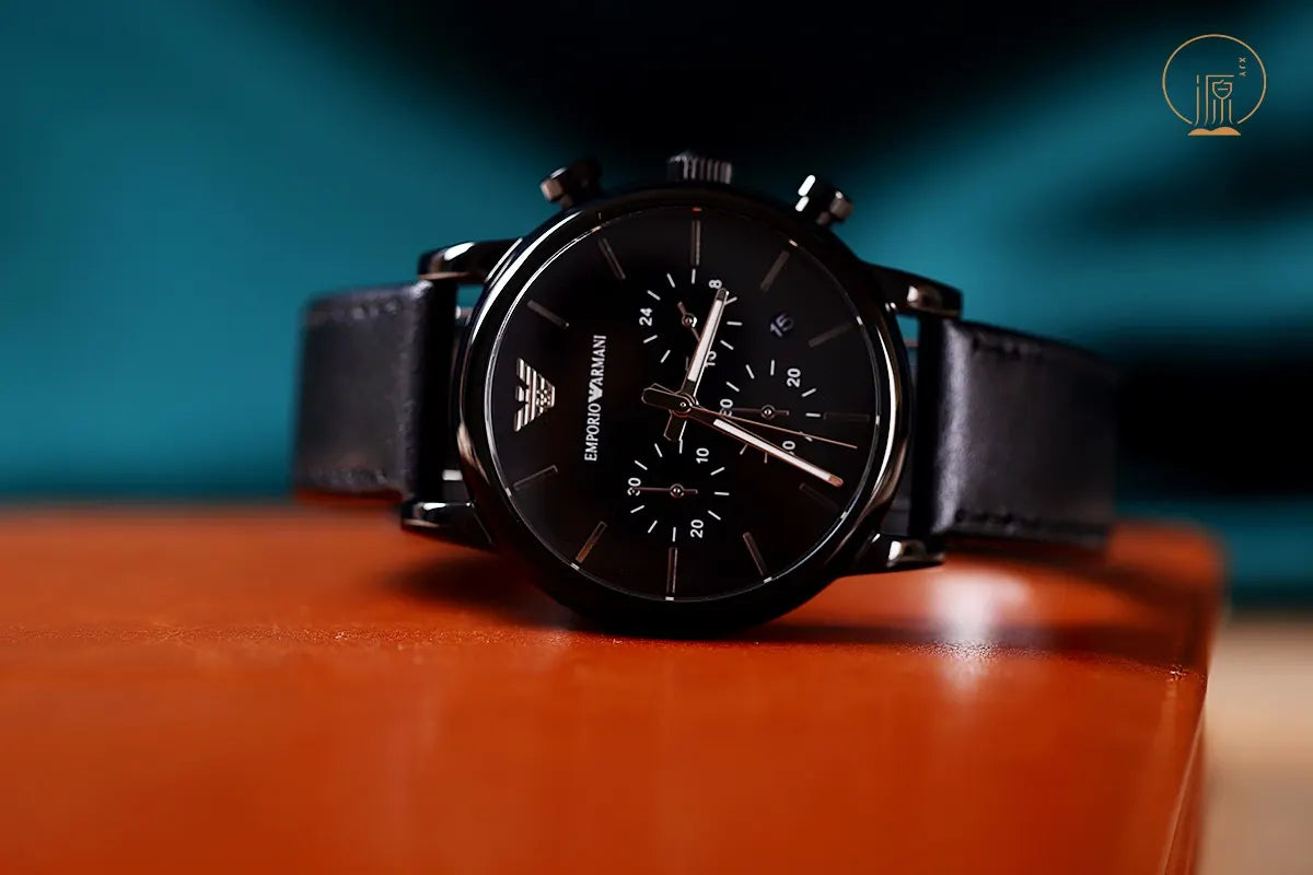 Armani Chronograph Black Leather - Hình 6