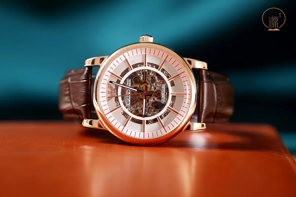 Armani Rose Gold Skeleton Watch - Hình 9