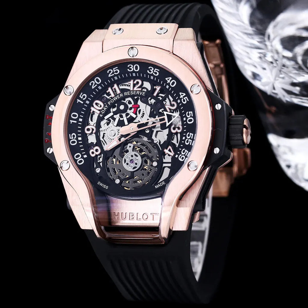 Hublot Rose Gold Skeleton black rubber