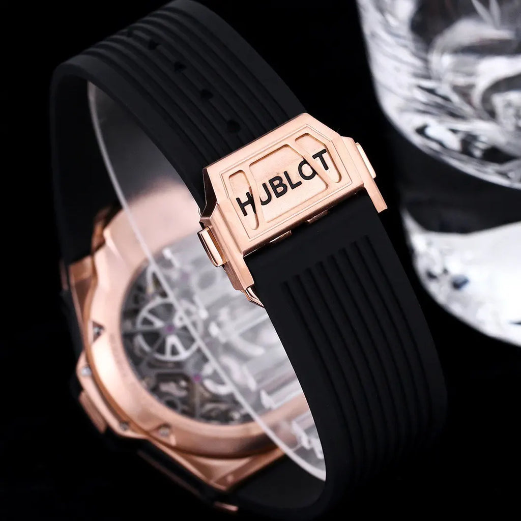 black rubber Hublot Rose Gold Skeleton - Hình 4