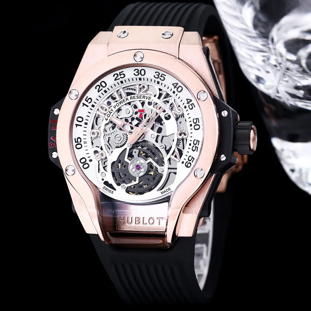 black rubber Hublot Rose Gold Skeleton