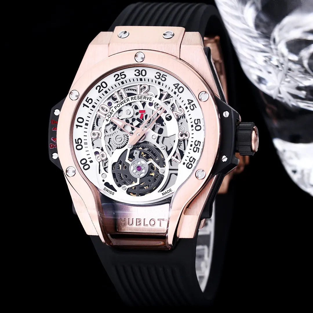 black rubber Hublot Rose Gold Skeleton