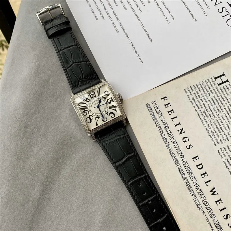 Franck Muller Master Square Diamond Bezel Black Leather - Hình 3