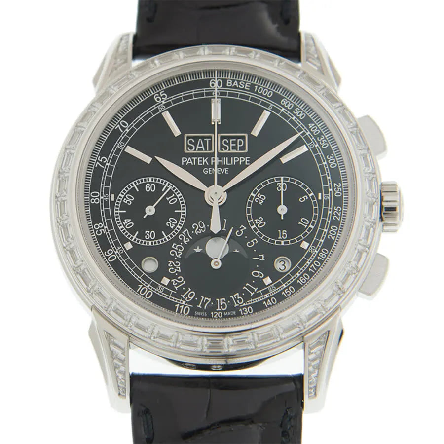 Patek Philippe Diamond Bezel Black Leather