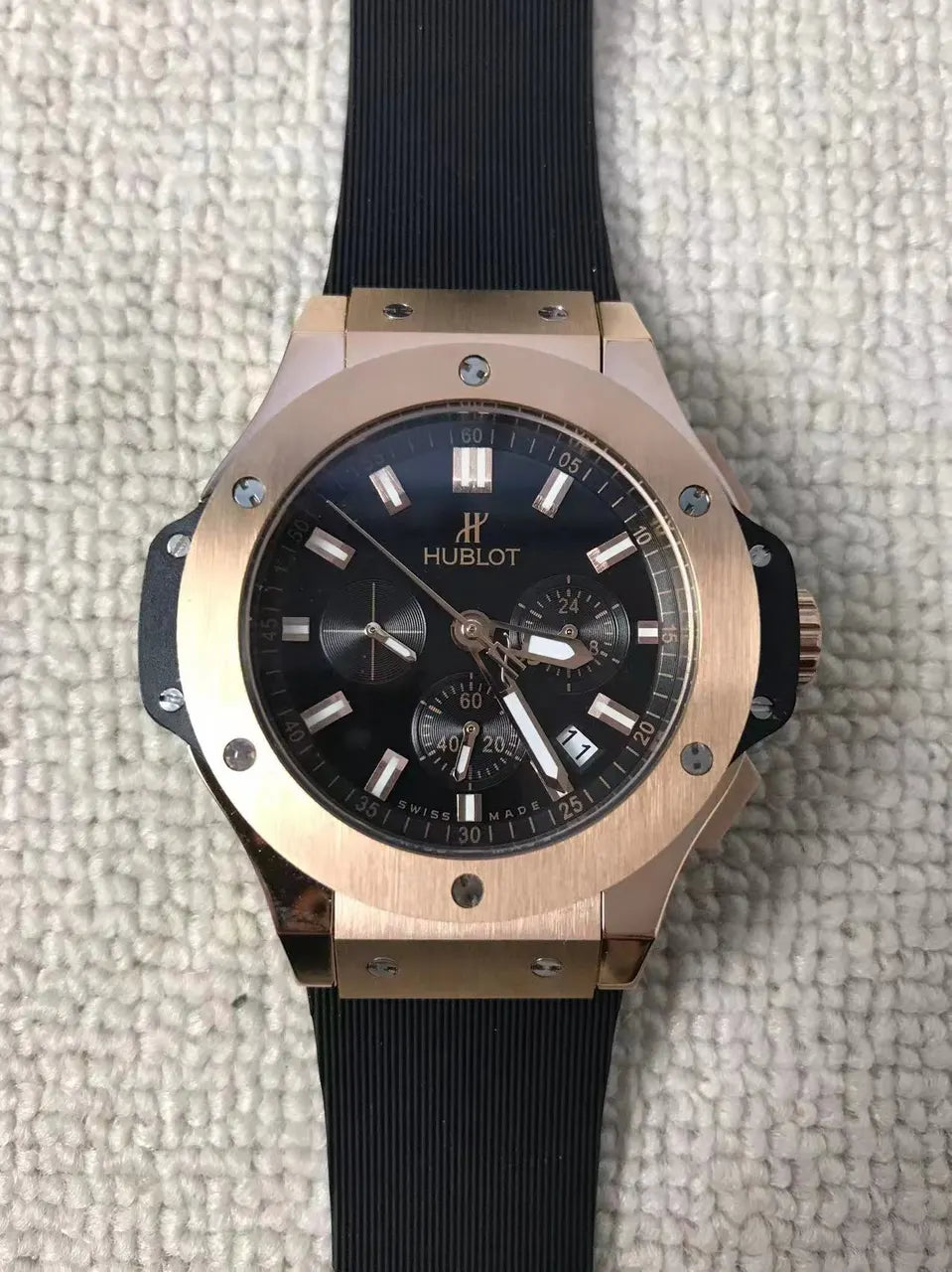 big Hublot Rose Gold Black - Hình 3