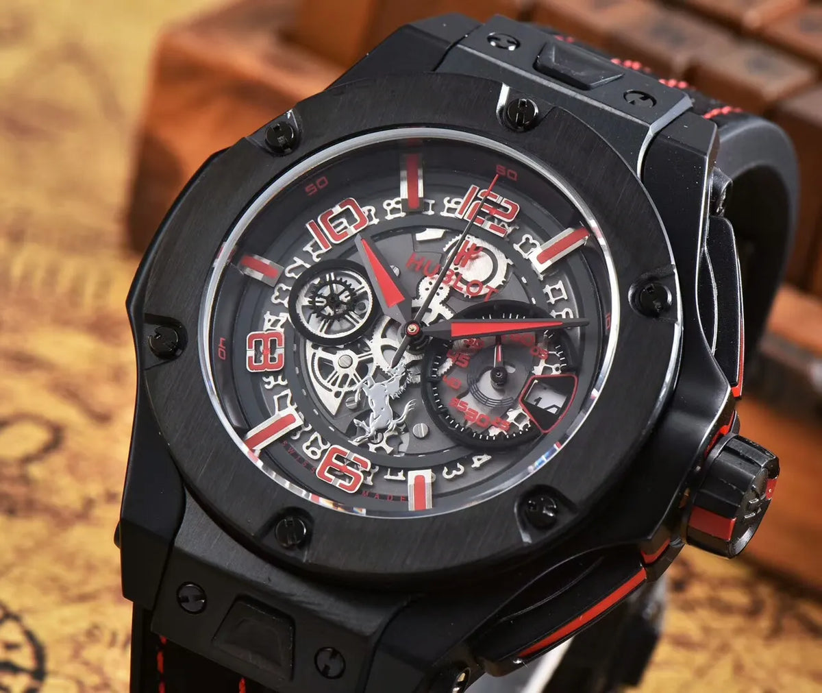 Hublot Gray Skeleton Dial Watch - Hình 3