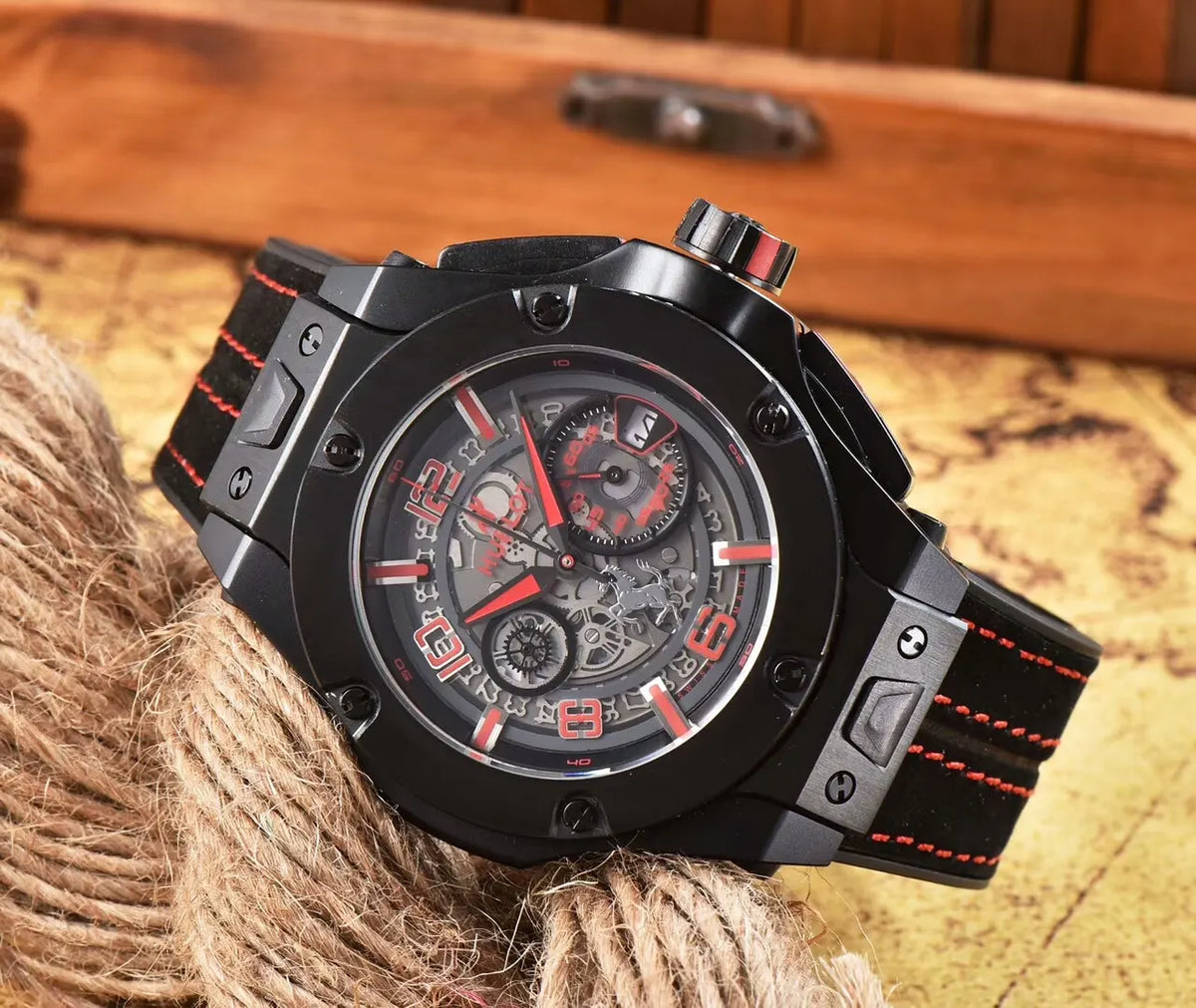 Hublot Gray Skeleton Dial Watch - Hình 6