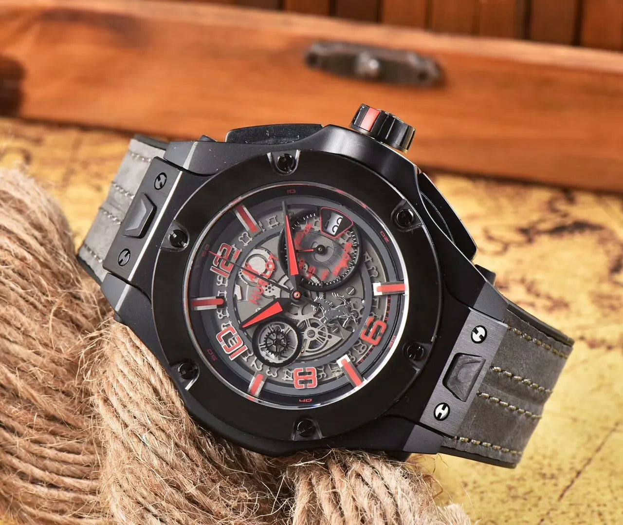 Hublot Gray Skeleton Dial Watch - Hình 5