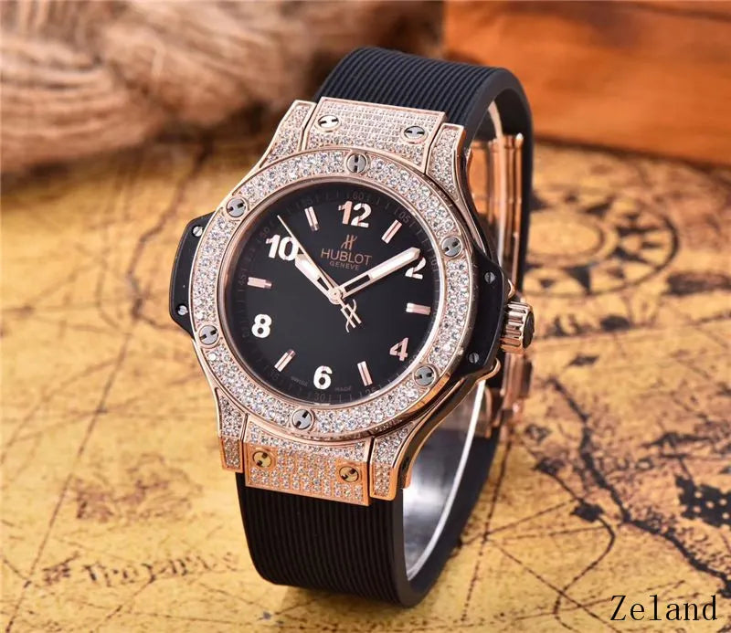 Hublot Rose Gold Diamond Black Rubber Strap