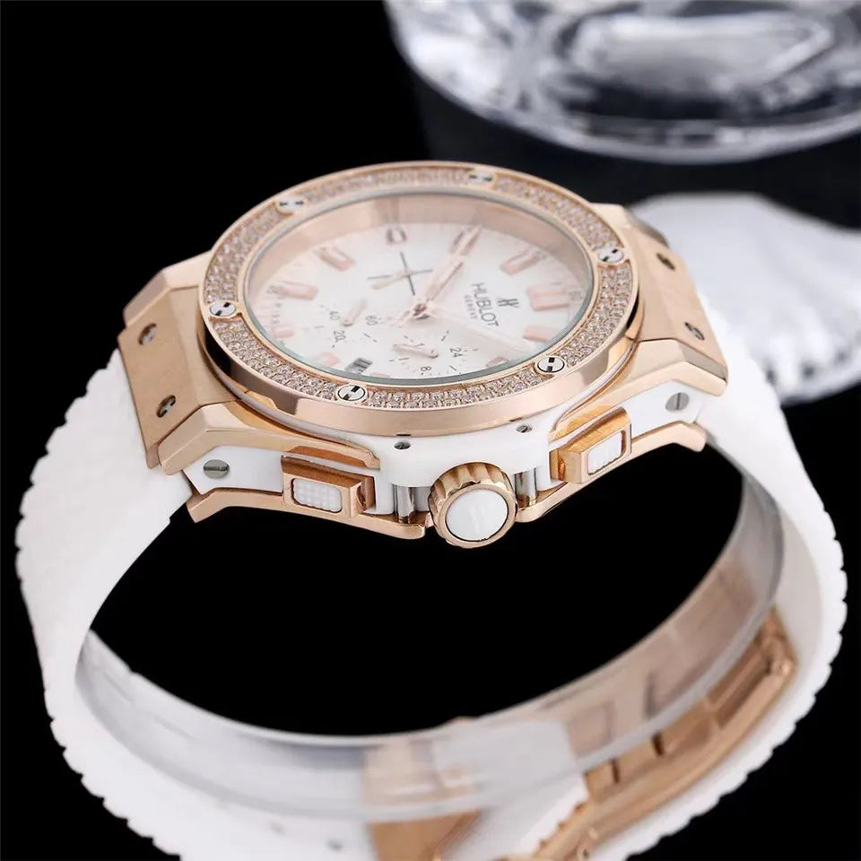 Hublot Rose Gold Diamond White Rubber - Hình 3