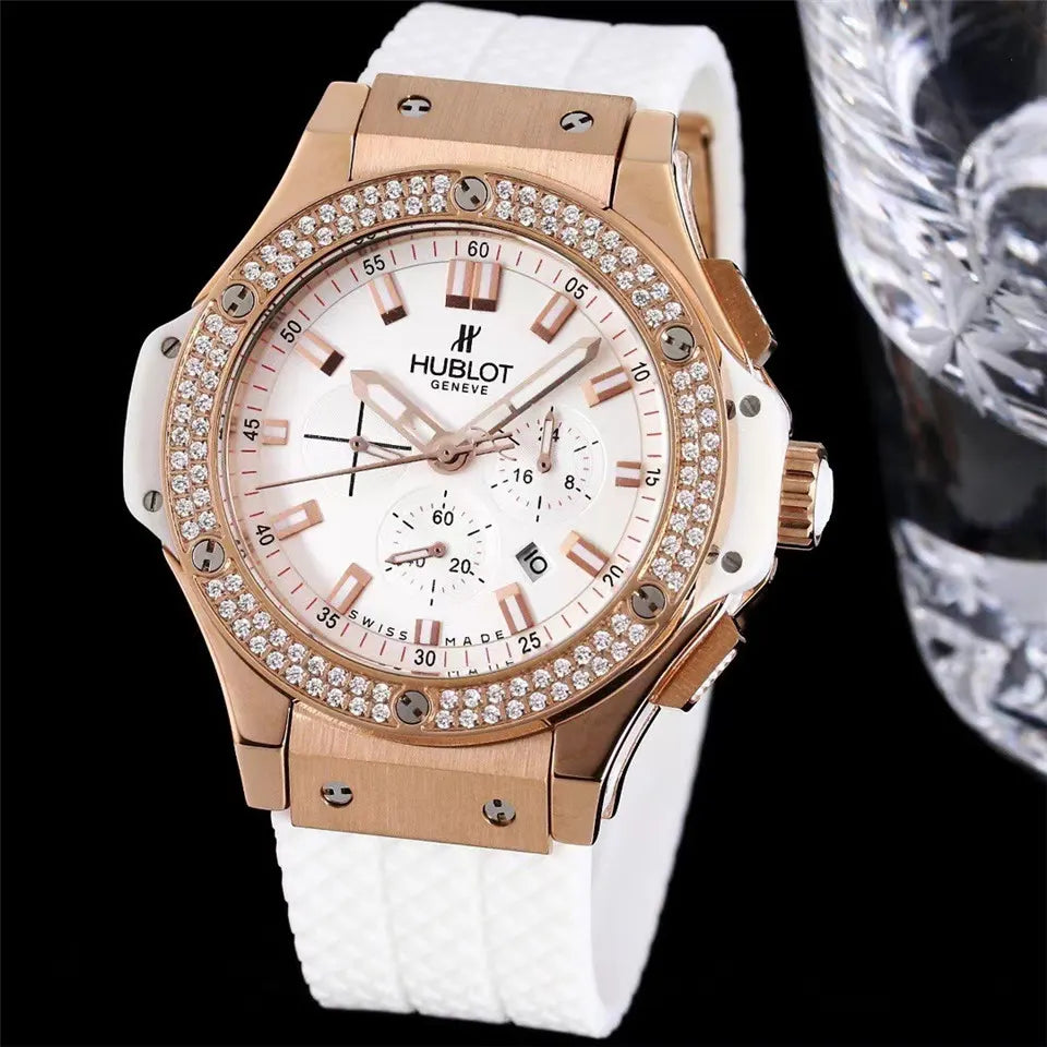 Hublot Rose Gold Diamond White Rubber - Hình 5