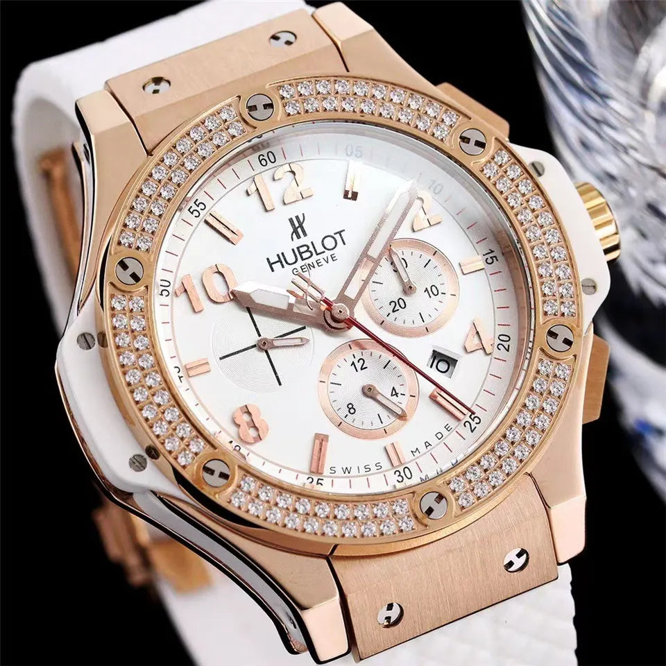 Hublot Rose Gold Diamond White Rubber - Hình 4