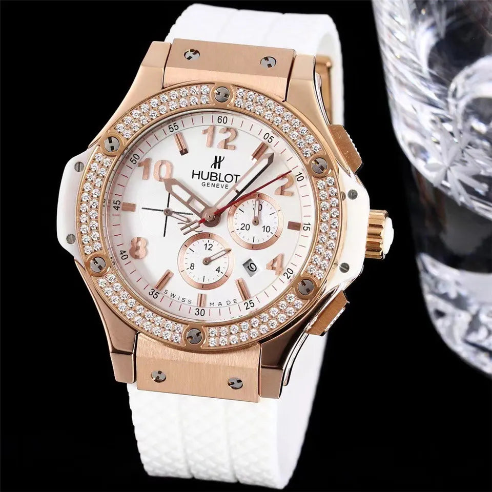 Hublot Rose Gold Diamond White Rubber