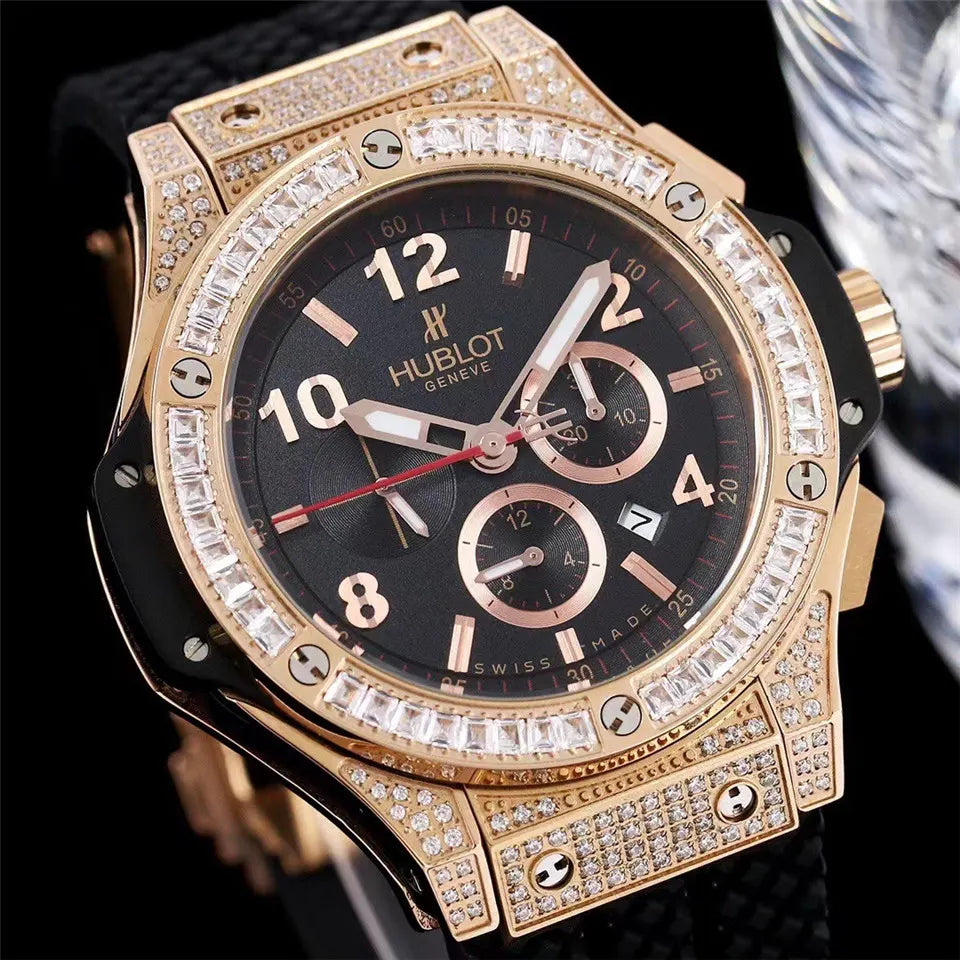black Hublot Rose Gold Diamond Watch