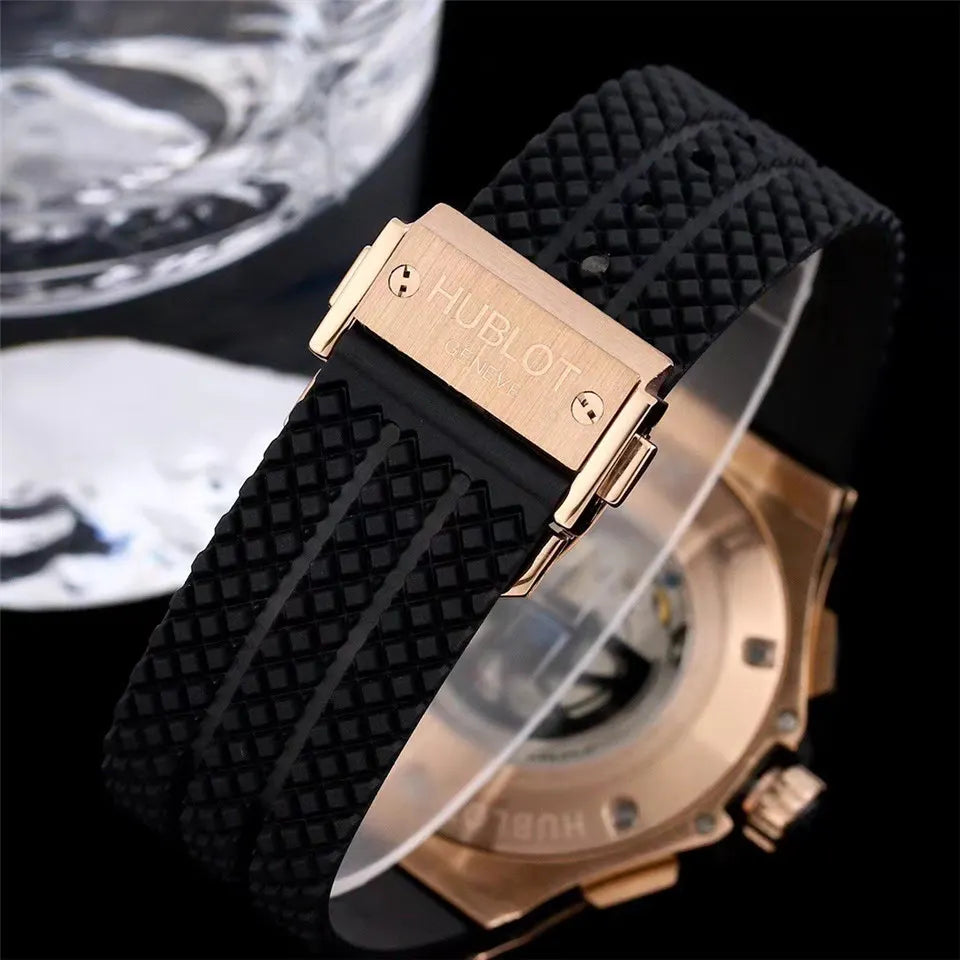 black Hublot Rose Gold Diamond Watch - Hình 2