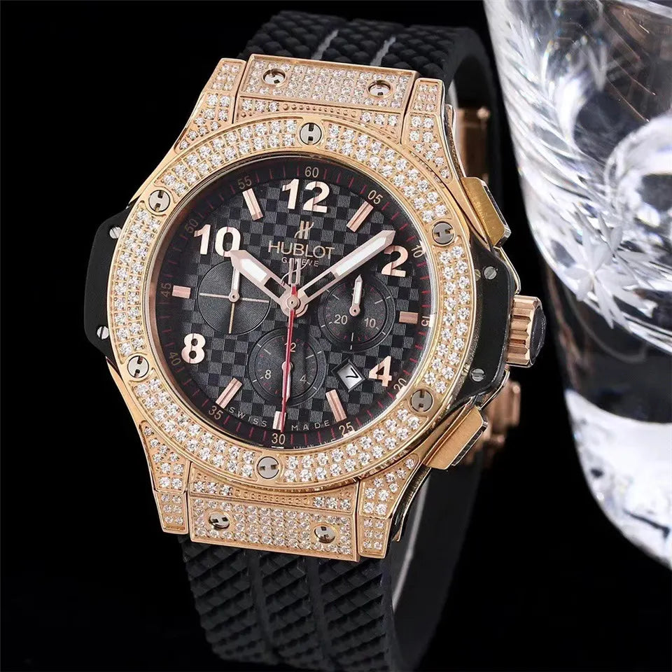 black Hublot Rose Gold Diamond Watch - Hình 5