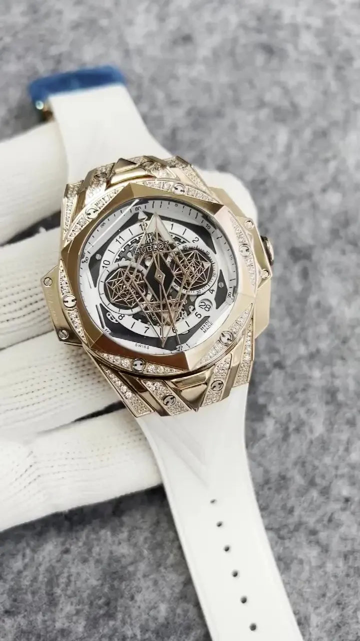 Hublot Gold Diamond White Rubber