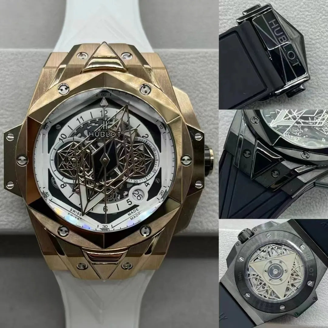 Hublot Gold Diamond White Rubber - Hình 2