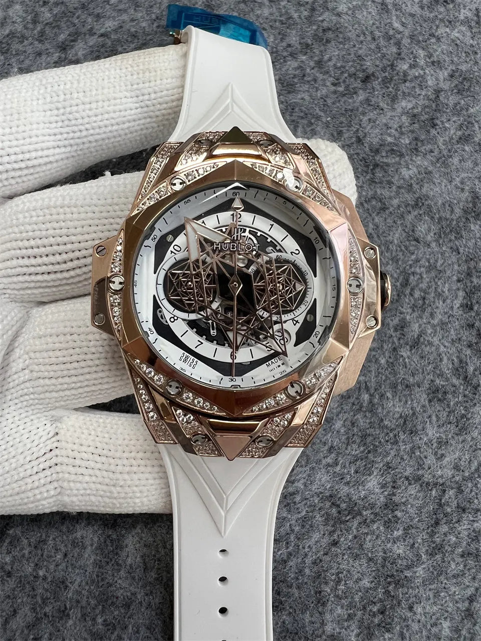 Hublot Gold Diamond White Rubber - Hình 7