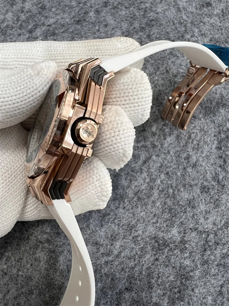Hublot Gold Diamond White Rubber - Hình 6